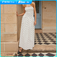 Outdoorfun Women  Boho Maxi Strapless Dress Stylish Dot Print/Floral Print Sleeveless Tube Long Dress for Summer Vacation Bea...