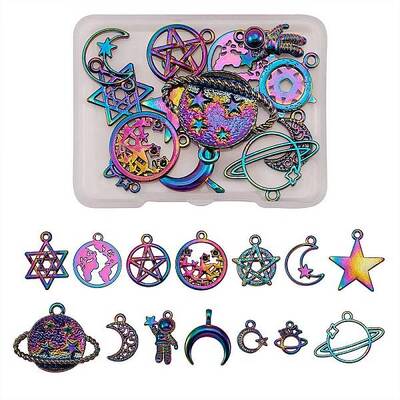 14 Pcs Space Theme 316L Surgical Stainless Steel Charms & Pendants