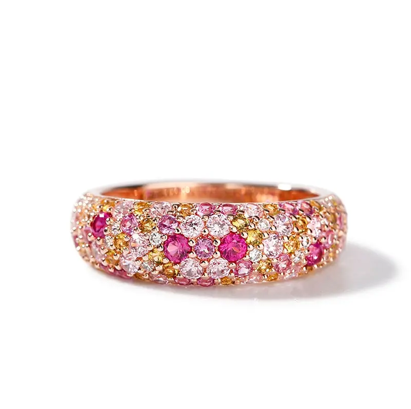 10K Rose Gold 5.145 CT.T.W. Round Cut Lab Created Diamond & Gemstone Multi Color Stones Shiny Band