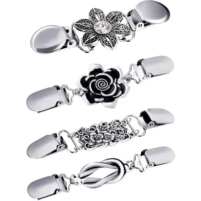 Vintage Sweater Shawl Clamp, Retro Cardigan Collar Clamps for Women & Girls, Dress Shirt Brooch Clamps for Women Girls Wearin...