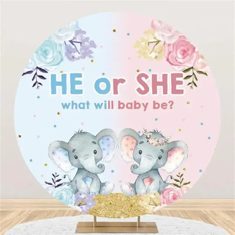 Pink Blue Elephant Dot Round Baby Shower Backdrop - Aperturee