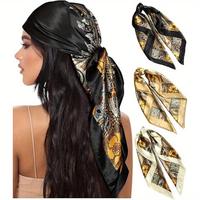 3PCS Square Scarves - 35 Inch Satin Silk Feel Scarf for Women, Decorative Windproof Sun-Proof Neck Head Wrap with Printing, W...