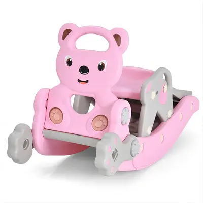 COSTZON Toddler Slide Rocking Playset with Basketball Hoop, Rocking Horse, Slide for Kids, Foldable Climber Playground Slide ...