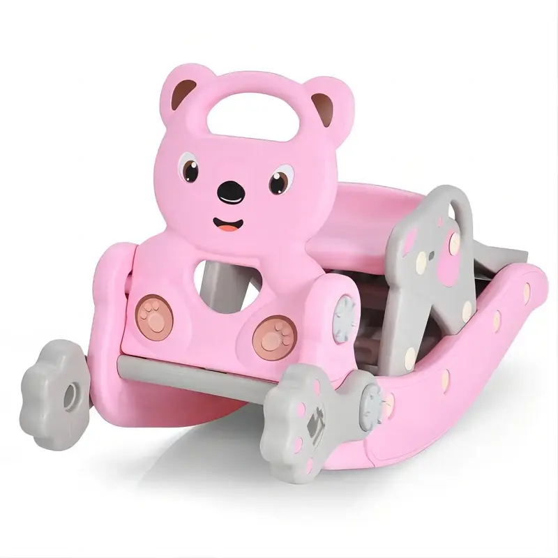 COSTZON Toddler Slide Rocking Playset with Basketball Hoop, Rocking Horse, Slide for Kids, Foldable Climber Playground Slide ...