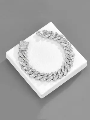 Hip Hop Rhinestone Decor Chunky Chain Exquisite Bracelet, Street Elegant Jewelry Bracelet Fashion All-match Iced Out Jewelry ...