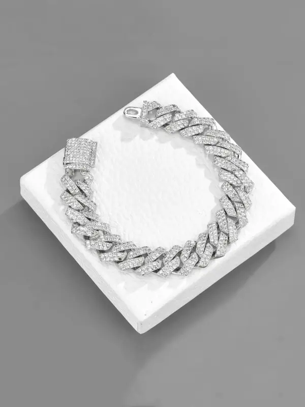 Hip Hop Rhinestone Decor Chunky Chain Exquisite Bracelet, Street Elegant Jewelry Bracelet Fashion All-match Iced Out Jewelry ...