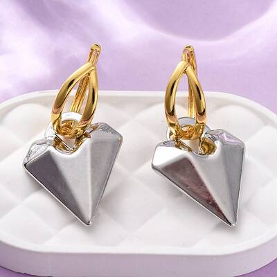 Two Tone Heart Brass Hoop Earrings