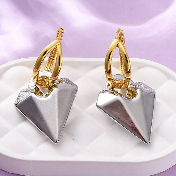 Two Tone Heart Brass Hoop Earrings
