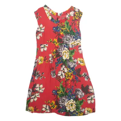 JOULES Womens Day Dress Red Viscose Floral Short Sleeve Knee Length UK 12
