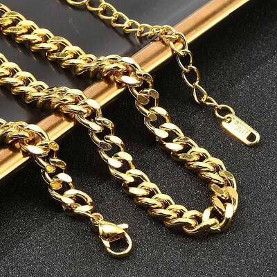 304 Stainless Steel Cuban Link Chain Necklaces for Women Men