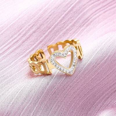 304 Stainless Steel with Rhinestone Adjustable Cuff Rings