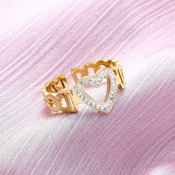 304 Stainless Steel with Rhinestone Adjustable Cuff Rings