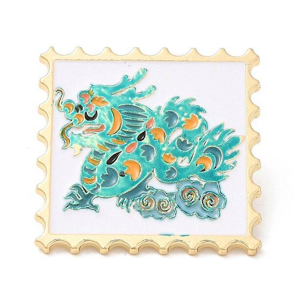 Wavy Rectangle with Dragon Enamel Pins