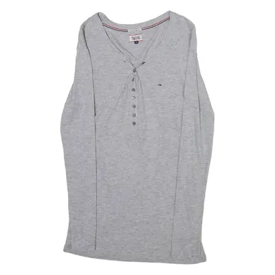 HILFIGER DENIM Womens T-Shirt Grey Long Sleeve Button Neck XL