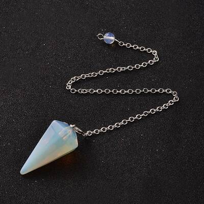 Platinum Tone Brass Opalite Cone Hexagonal Pointed Dowsing Pendulums