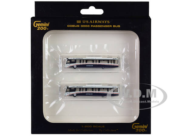 Cobus 3000 Passenger Bus White and Blue US Airways Shuttle Bus 2 Piece Set Gemini 200 Series Diecast Models by GeminiJets