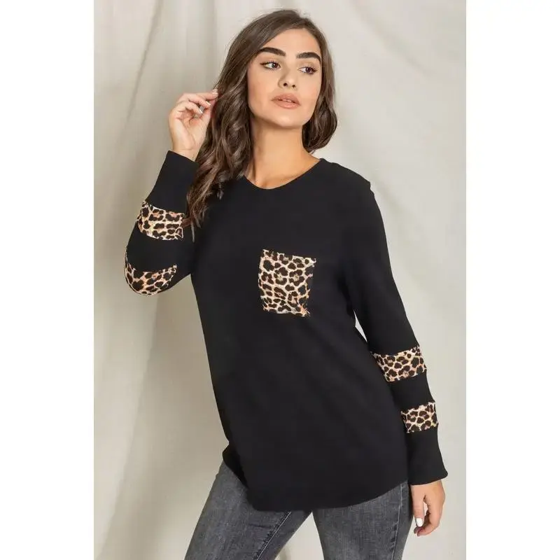 EG fashion Leopard Chest Pocket Tunic