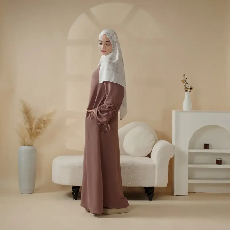 Crepe Lace-Up Cuff Abaya MA087 - Versatile Design for Versatile Use