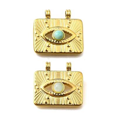 304 Stainless Steel Pave Natural Amazonite Pendants