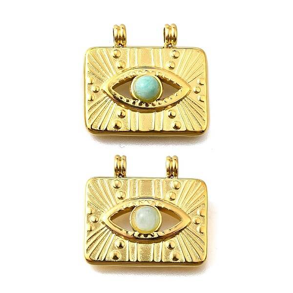304 Stainless Steel Pave Natural Amazonite Pendants