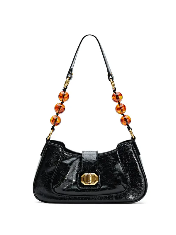 Smting Leather Baguette Bag with Ruyi Octagonal Lock