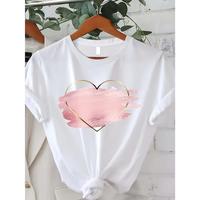 180 Grams High Quality Geometric Heart Print T-shirt Women's Casual Fashion Summer Tops Cotton Comfortable Breathable Tee