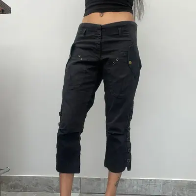 Ocean Star Cropped Trousers - 32W UK 10 Black Cotton Blend
