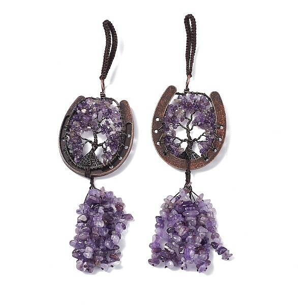 Natural Amethyst Chip Tree of Life Pendants Decoration