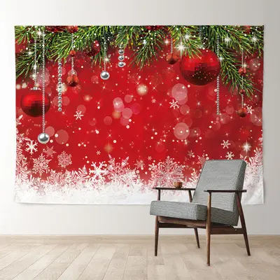 Aperturee Snowflake Silver Red Bauble Christmas Backdrop
