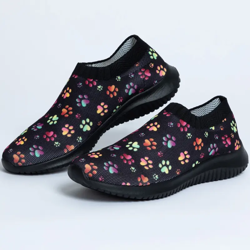 Women's Paw Print Memory Foam Walking Shoes - Paw Symphony - 6