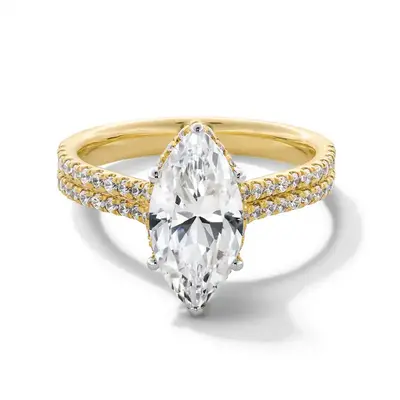 14K Gold 1 to 3.5 CT.T.W. Marquise Lab Created Diamond Double Row Shank Engagement Band D VVS1-VS1 IGI Certified