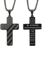 Men's Cross Charm Pendant Necklace, Hip Hop Punk Stainless Steel Vintage Jewelry, Trendy All-match Flag & Letter Detail Stree...