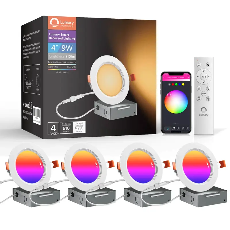 Lumary Wi-Fi Smart Ultra-Thin Baffle Trim Recessed Lighting 4inch 4PCS (With Remote Cotroller)