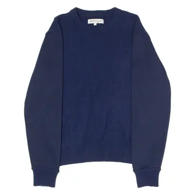 REISS Mens Jumper Blue Colourblock Crew Neck Tight Knit Wool L