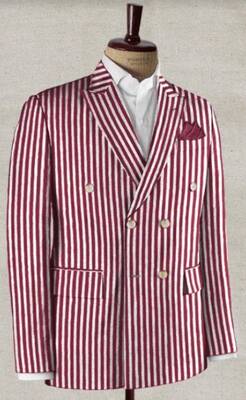 New Year Outfit-Double Breasted Blazer - Seersucker Blazer - Summer Blazer - Red