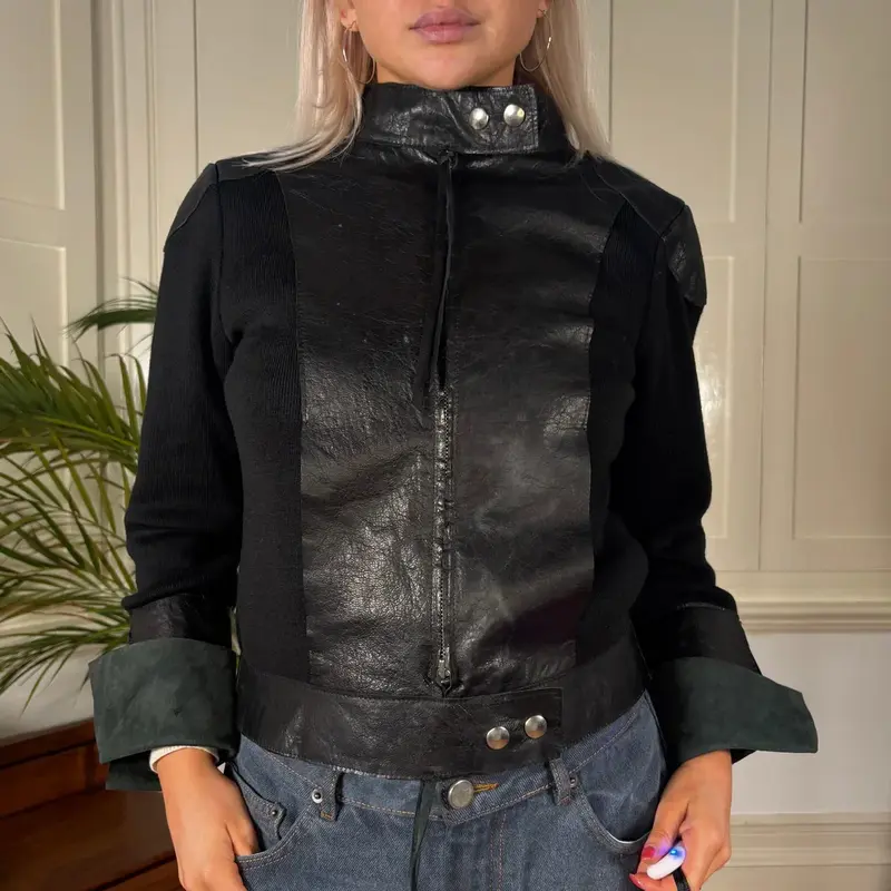 Viccolo Degli Amori Leather Jacket - Small Black Wool Blend