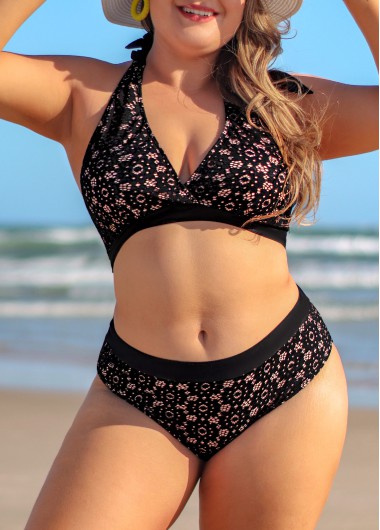 Modlily Plus Size Black Lace Mid Waist Bikini Set - 3X