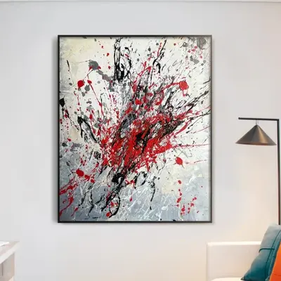 Bright Red Minimalist Abstract Canvas Art Painting, Abstract Canvas Painting, Relief Appearance Wall Art, Textured Painting, ...