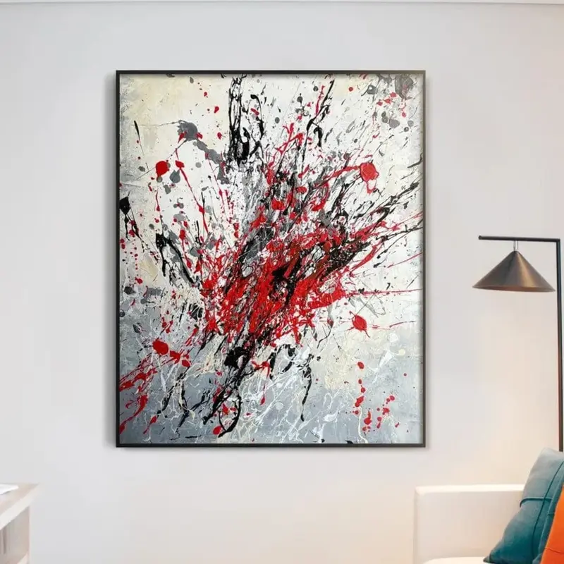 Bright Red Minimalist Abstract Canvas Art Painting, Abstract Canvas Painting, Relief Appearance Wall Art, Textured Painting, ...