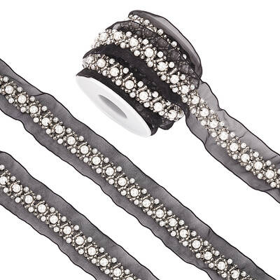 Grenadine Mesh Lace Trim with Plastic Pearl