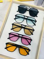 Unisex Simple Style Plain Color Sunglasses, Trendy Casual Flat Top Frame Double Bridge Sunglasses for Everyday Use, Fashion A...