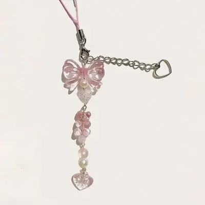 Cute Bear & Butterfly Design Phone Chain for Summer, Clear Resin Cellphone Lanyard Charm for Phones, Anti-fall & Anti-lost M...