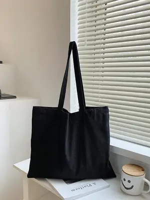 Minimalist Plain Textile Tote Bag for Women, Summer Fashionable Large Capacity Shoulder Bag, Casual Trendy Versatile Bag for ...