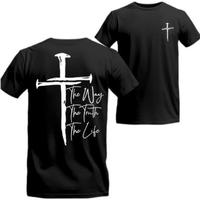 Comfort Cotton Short Sleeve T- Shirt The Way, The Truth, The Life T-Shirt - Bold Cross Design, Inspirational Scripture, Relax...