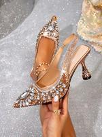 Women's Elegant Rhinestone Decorated Heels, Elegant Minimalist Sandals, Exquisite Trendy Pointed Toe High Heels, Fashionable ...