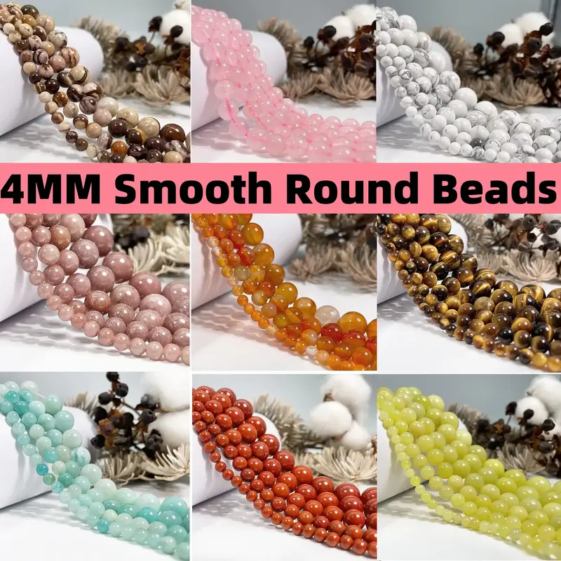 4MM Varied Kinds Natural Genuine Crystal Jade Gemstone Smooth Round Loose Beads For DlY Jewelry Making Handmade Crafts Bracel...
