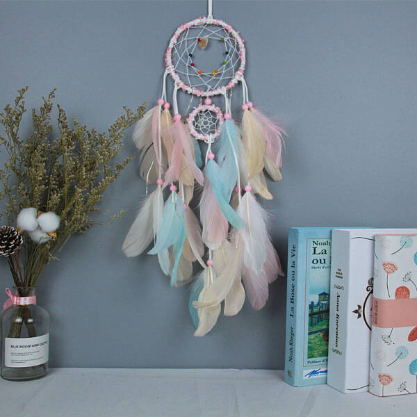 Feather Pendant Decoration with Plastic Beaded