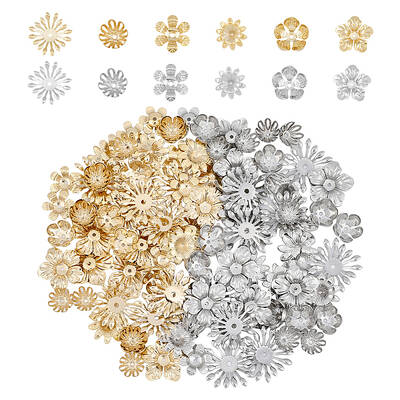 120Pcs 12 Styles 304 Stainless Steel Fancy Bead Caps