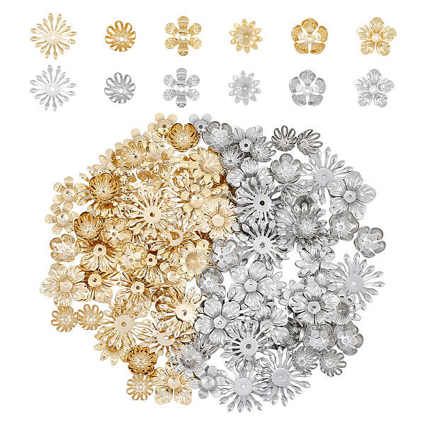 120Pcs 12 Styles 304 Stainless Steel Fancy Bead Caps