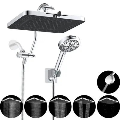 Hibbent Upgraded 5-spray 13'' Shower Head, High Pressure Rainfall Shower Head, Dual Showerhead Combo with 10-mode Handheld Sp...